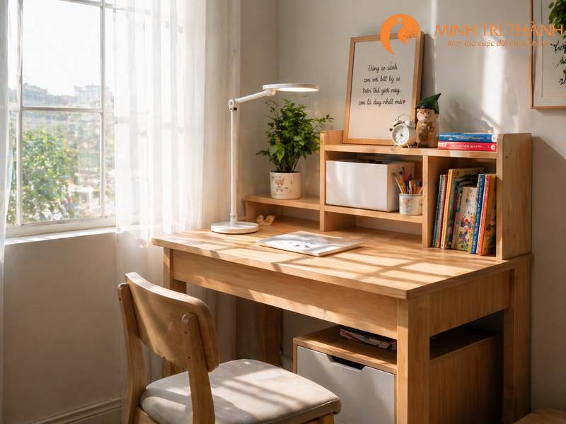 Thiết kế góc học tập cho con với ánh sáng phù hợp