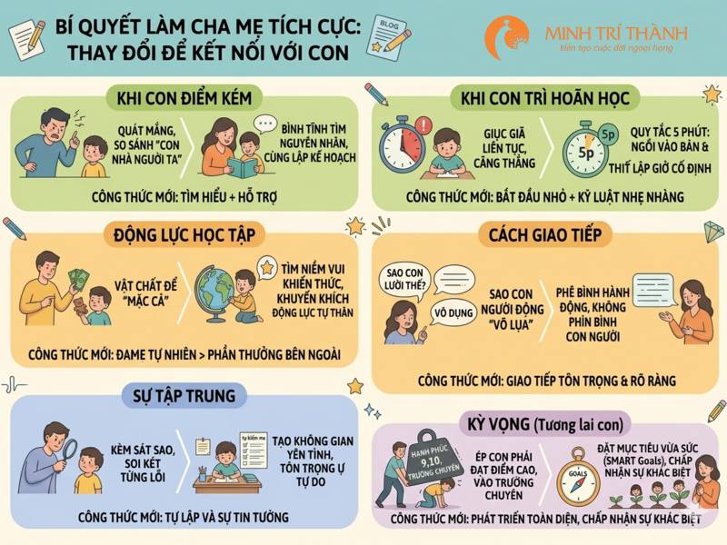 bảng so sánh tư duy cha mẹ khi con lười học