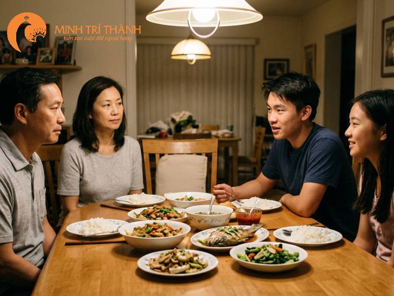 Mời người yêu của con vào bàn tiệc